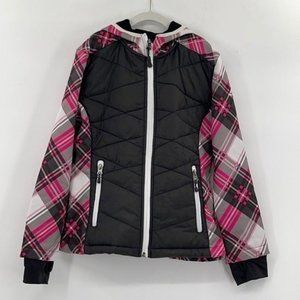 Snozu Girls Winter Hooded Jacket Plaid Print Faux Fur Lined Size M 10-12 Girls